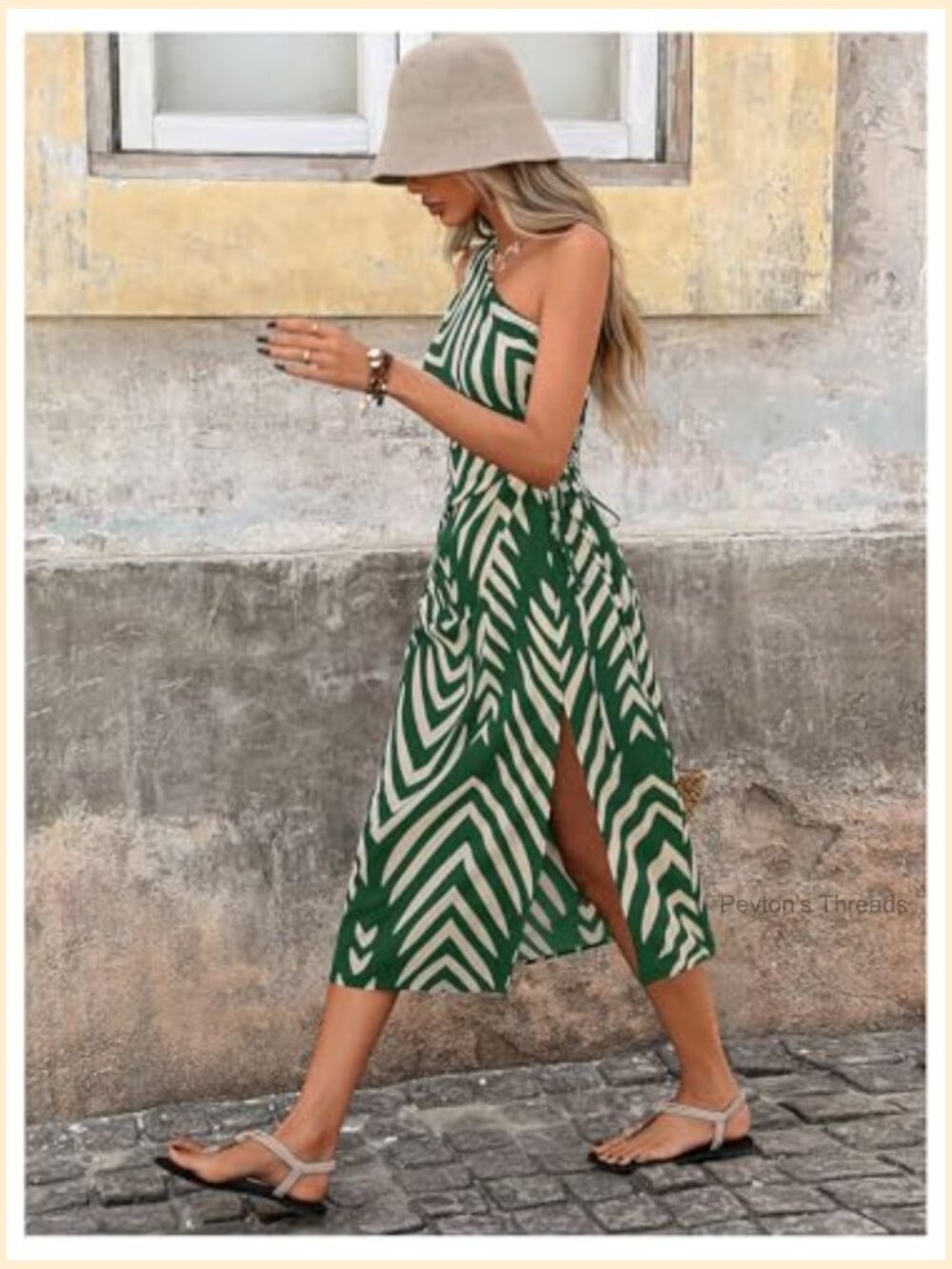 One Shoulder Midi Dress Cut Out Split Hem Flowy Sleeveless Bodycon Dress - Picture 3 of 5